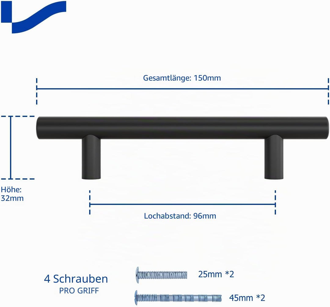LONTAN 20 Stück Griffe Schwarz 96mm Küchengriffe Schwarz Griffe für Küchenschränke Schwarz Möbelgrif