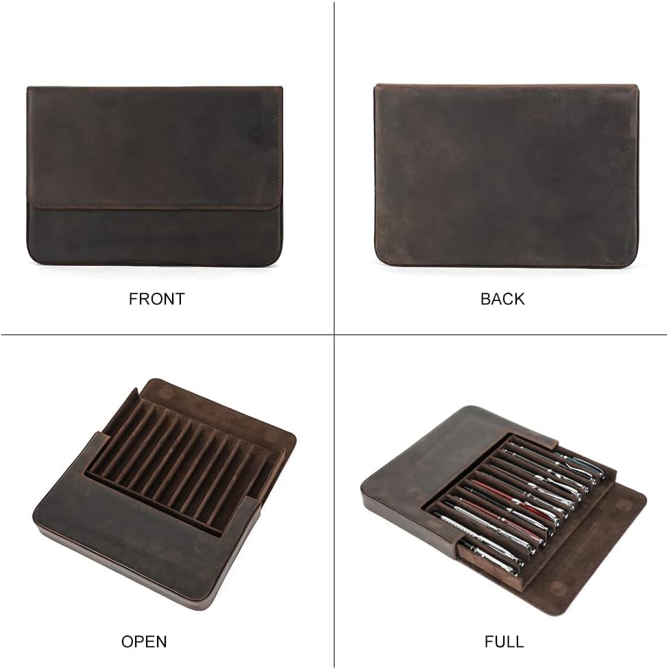 Hiram Leder-Füllfederhalter-Box für 12 Stifte, Tragbares Lederetui für Stifte mit Verstecktem Magnet