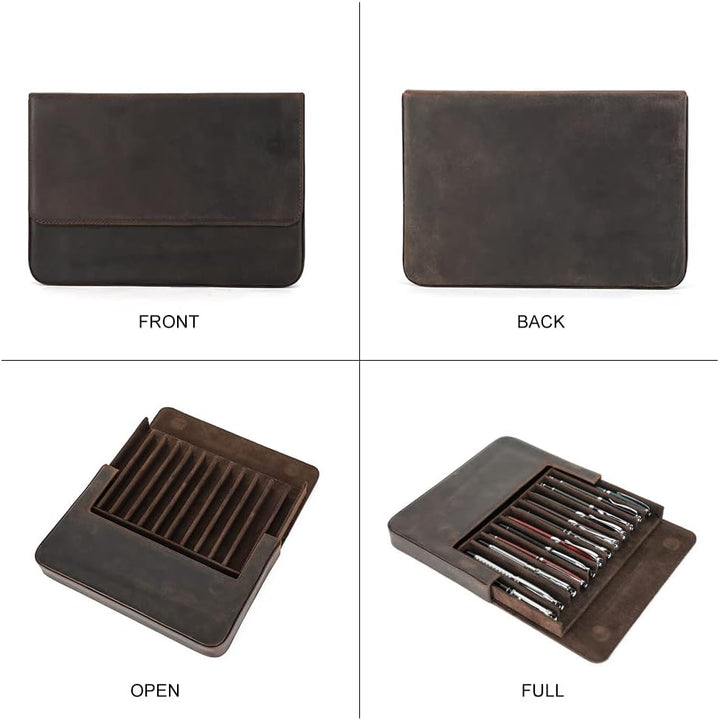 Hiram Leder-Füllfederhalter-Box für 12 Stifte, Tragbares Lederetui für Stifte mit Verstecktem Magnet