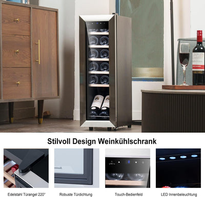 Kalamera Weinkühlschrank, 12 Flaschen 35 Liter Weinklimaschrank klein mit Kompressor, 5-18°C, KRC-35