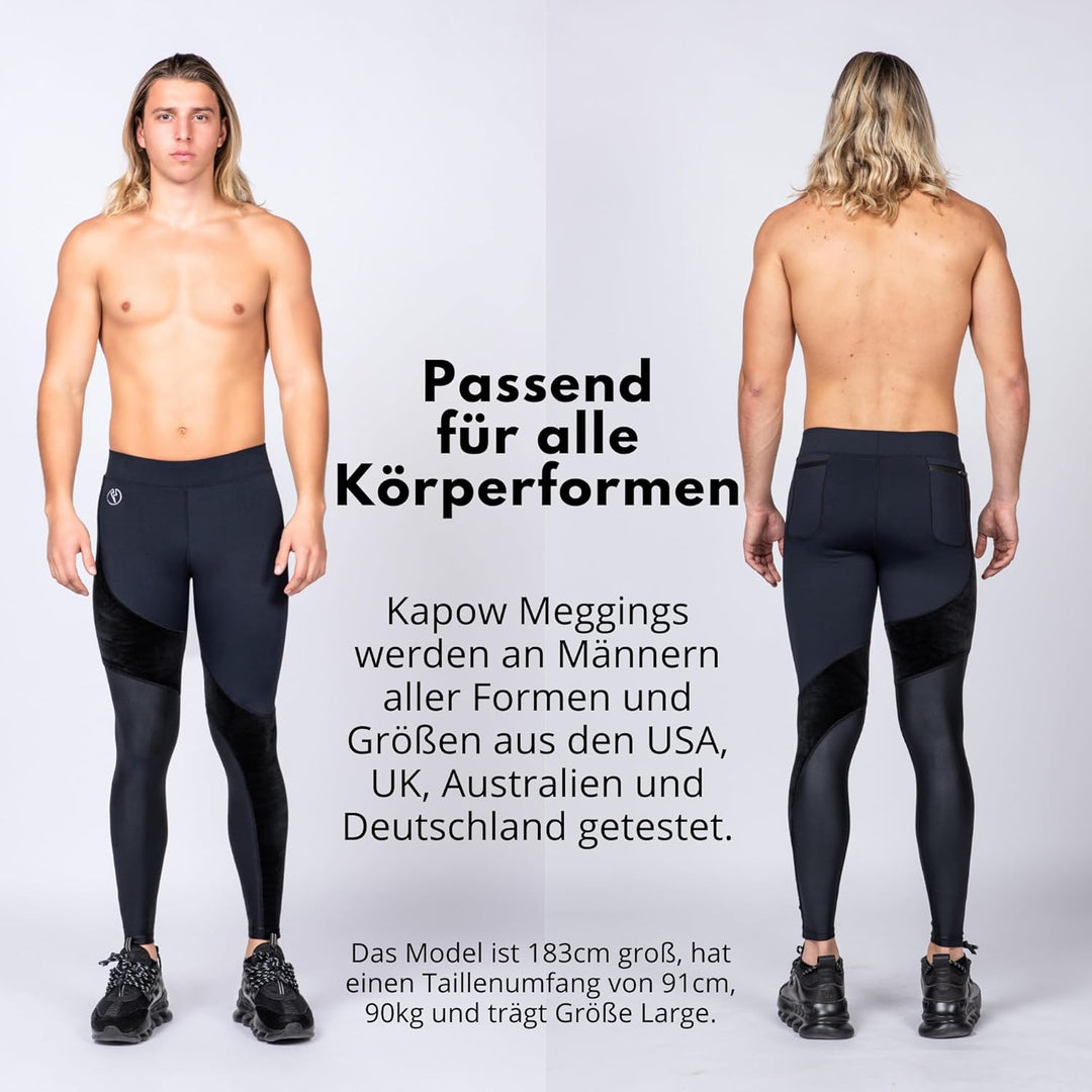 Kapow Meggings für Herren 'Supreme Range': Deluxe Kompressionsleggings mit Taschen für Streetstyle,