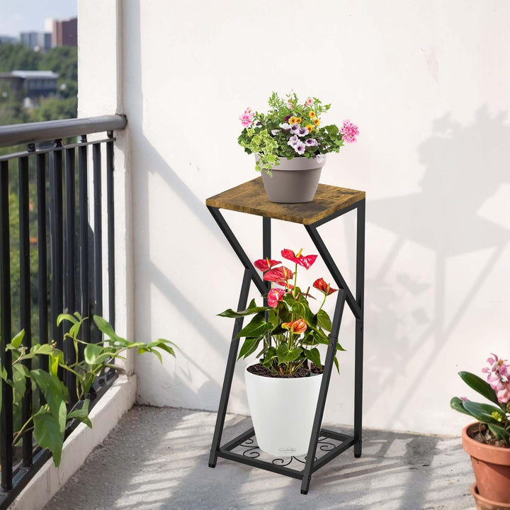 Blumenständer aus Metall, Moderner Pflanzenständer Schwarz Blumentopf Ständer 2 Etagen Pflanzen Rega