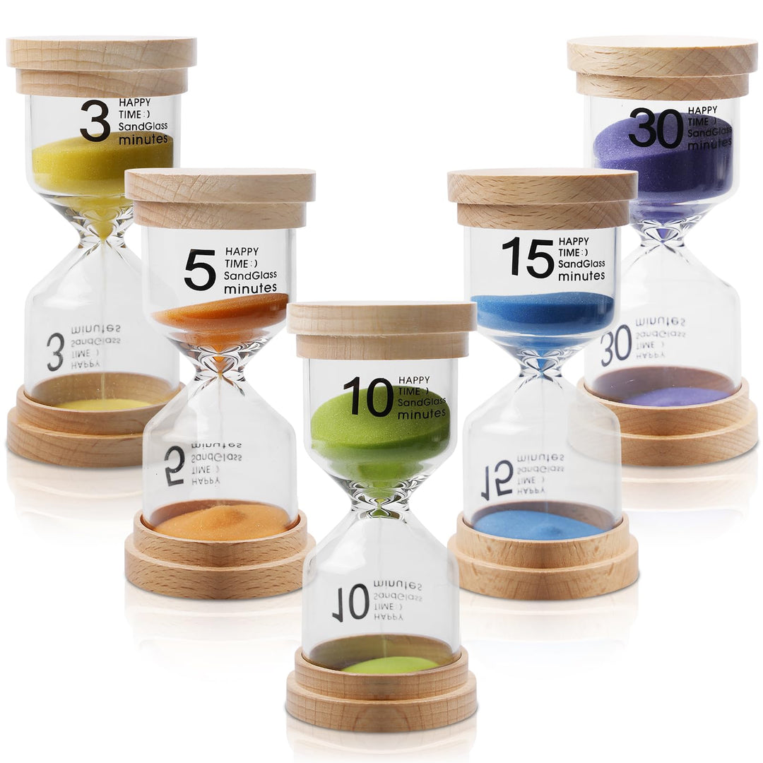 5 Stück Bunter sanduhren Set für kinde, Sanduhren 5 Farben Sanduhr, 3/5/10/15/30 Glas Timer für Schu