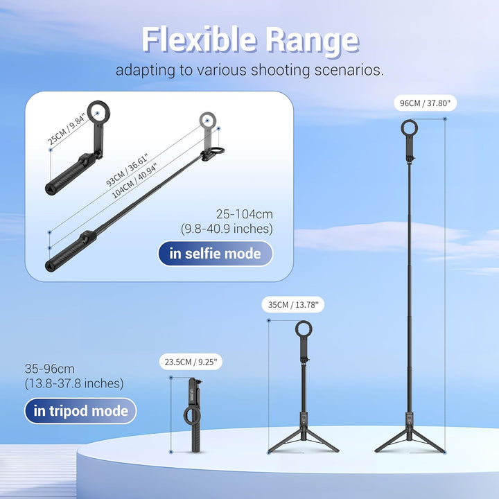 JJC Magnet Selfie Stick Stativ, 101,6 cm ausziehbares Handy Stativ mit Bluetooth Fernbedienung für i