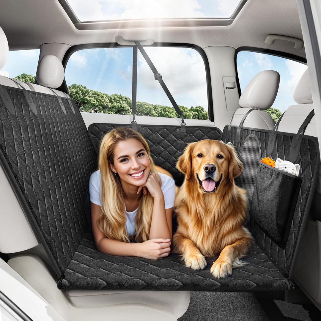 Hundedecke Auto Rückbank, Hund Auto Rückbank mit Stabiler Hartfaserplatte und 2 Stück Hundegurt, Unt