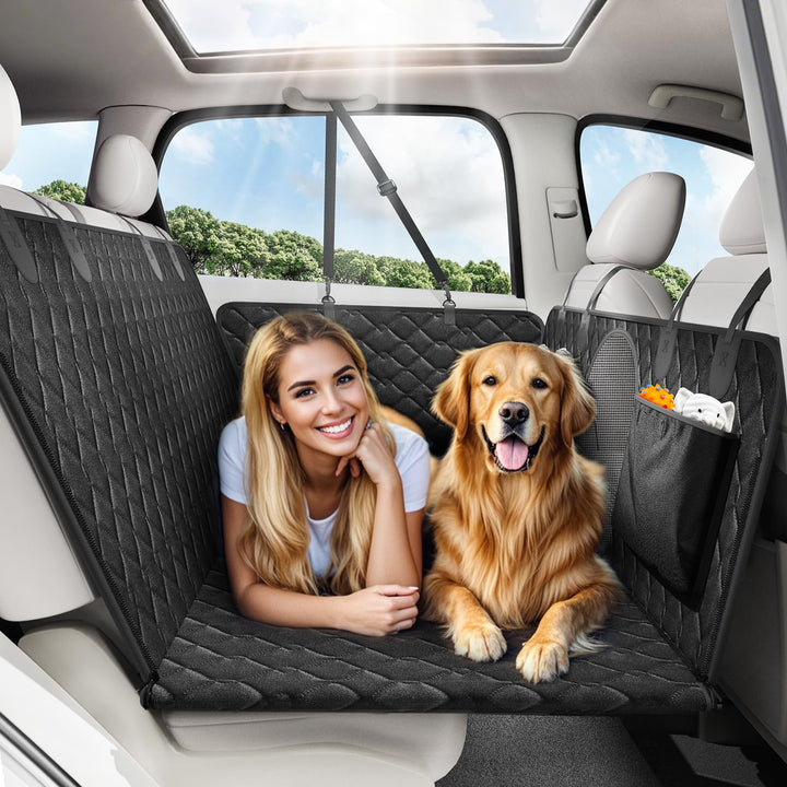 Hundedecke Auto Rückbank, Hund Auto Rückbank mit Stabiler Hartfaserplatte und 2 Stück Hundegurt, Unt