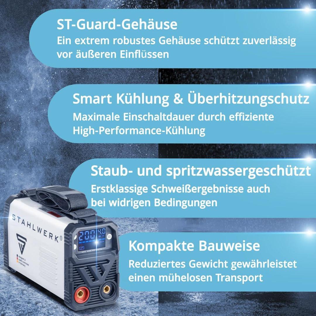 STAHLWERK Schweissgerät ARC 200 MD Digital - DC MMA | E-Hand | Lift-TIG Inverter mit 200 Ampere, Dig