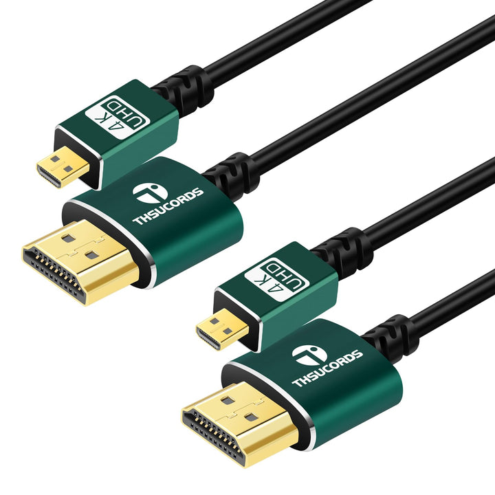 Thsucords Dünnes Micro HDMI auf HDMI Kabel 0,3M 2 Stück, Ultradünnes Flexibles HDMI Micro Typ D auf