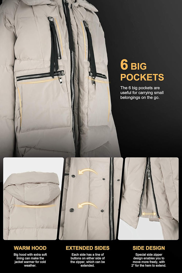 Orolay Winterjacke Damen Verdickte Warme Outdoor Daunenjacke für Damen mit Kapuze, S Beige