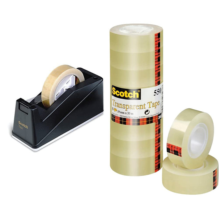 Scotch Klebebandabroller C10 – Tischabroller mit austauschbarem Rollkern in Schwarz &amp; Transparentes