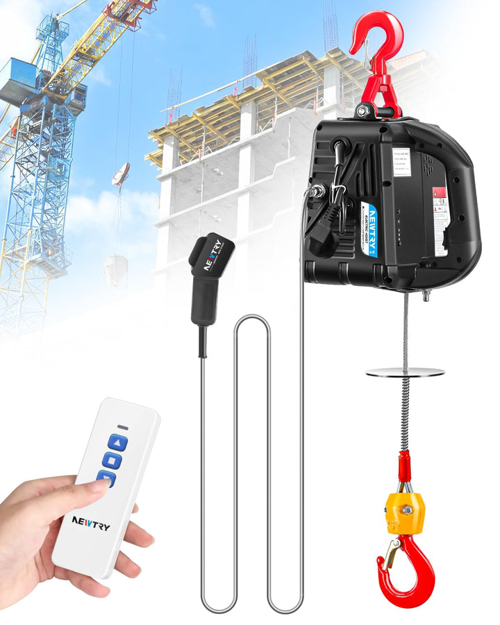 NEWTRY 3 in 1 Elektrische Seilwinde 500KG/1100lb Drahtlose Fernbedienung 7.6m/25ft 1500W Elektrische