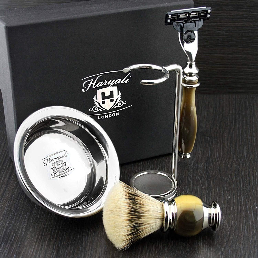 Simulierte Horn und Nickel 4 Stück Männer Rasieren Set mit Gillette Mach 3 (austauschbare Kopf) Rasi