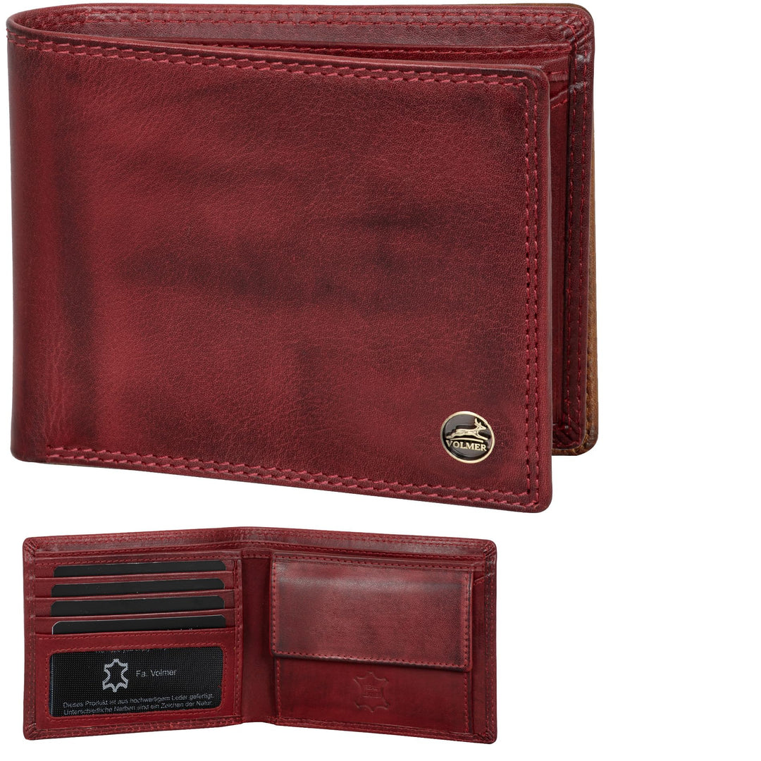 Fa.Volmer ® Leder Geldbörse Herren mit RFID-Schutz - extra-stabile Doppelnaht (4+2 Card - Bordeaux R