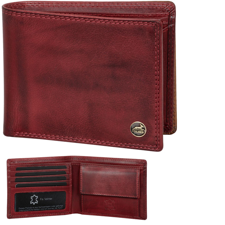 Fa.Volmer ® Leder Geldbörse Herren mit RFID-Schutz - extra-stabile Doppelnaht (4+2 Card - Bordeaux R