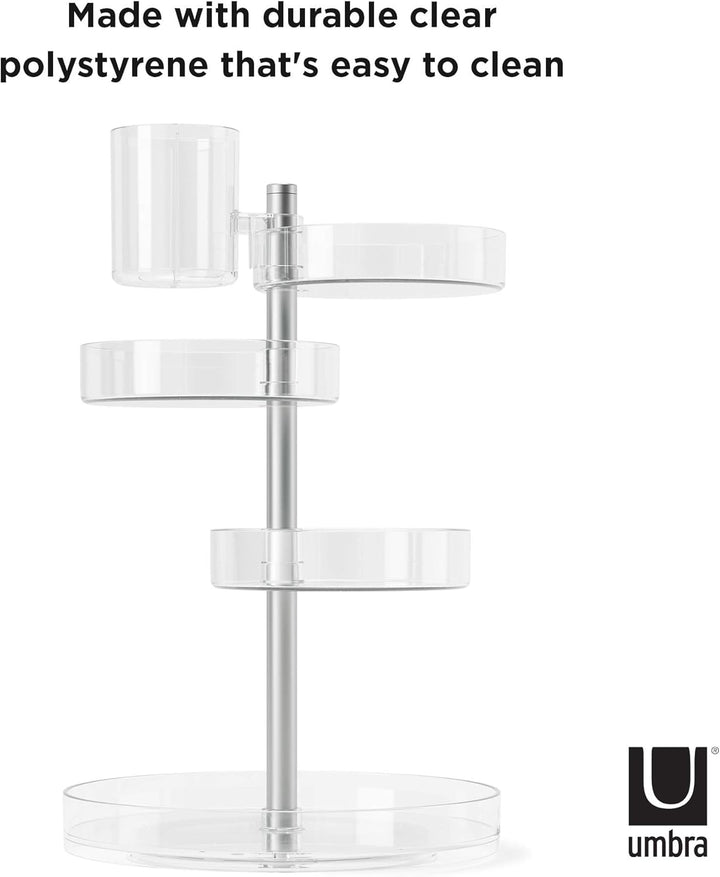 Umbra Pirouette Kosmetik Organizer mit drehbaren Fächern, Polystyrene, Transparent/Nickel, Einheitsg