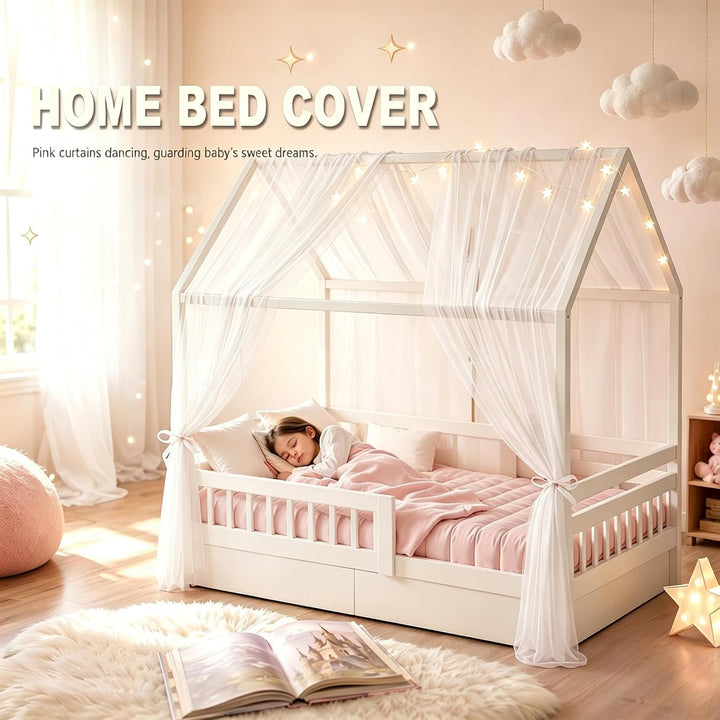 Hausbett Himmel Set, 2 Stück Betthimmel Hausbett für Hausbett Deko Mädchen & Jungen, Bett Vorhang Hi