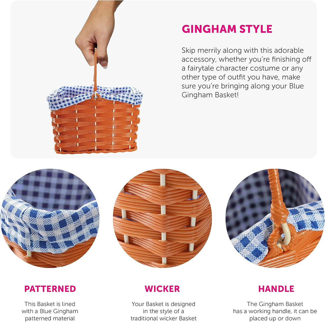 Ilovefancydress Korb mit befestigtem Gingham-Stoffeinsatz und Griff, Kunststoff, ideales Accessoire