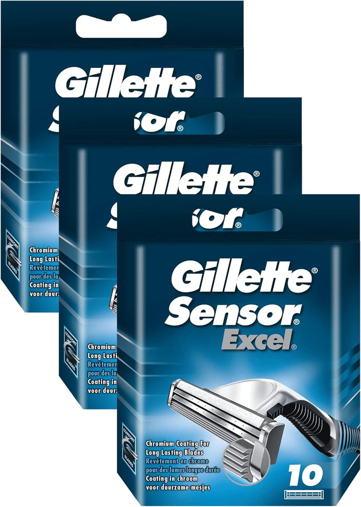 Gillette Sensor Excel Rasierklingen, 10 Ersatzklingen für Nassrasierer Herren mit Doppelklinge (Pack