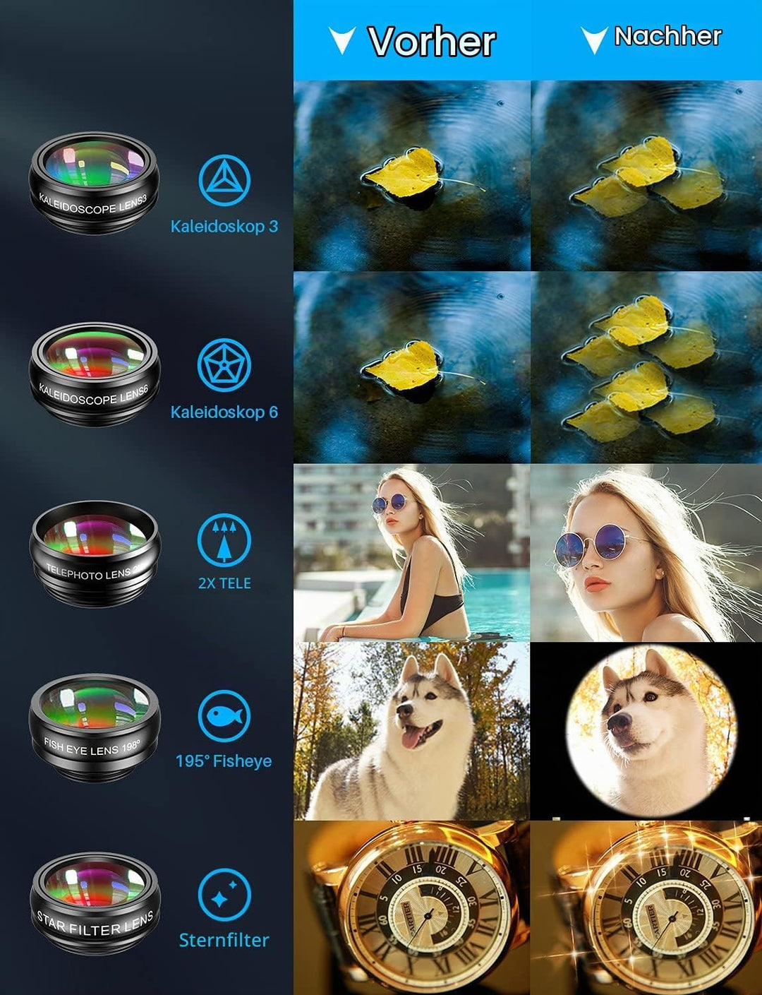 APEXEL 10 in 1 Handy Objektiv Kamera Linse Kit Weitwinkel&amp;Makroobjektiv+Teleobjektiv+Fisheye objekti