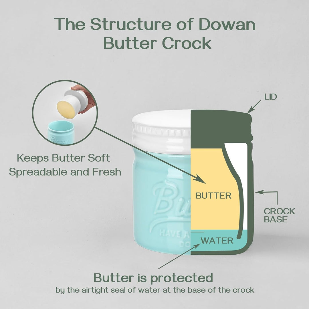 DOWAN Butterdose Keramik, Französische Butterdose mit Deckel, Wassergekühlte Butterdose mit Wasserli