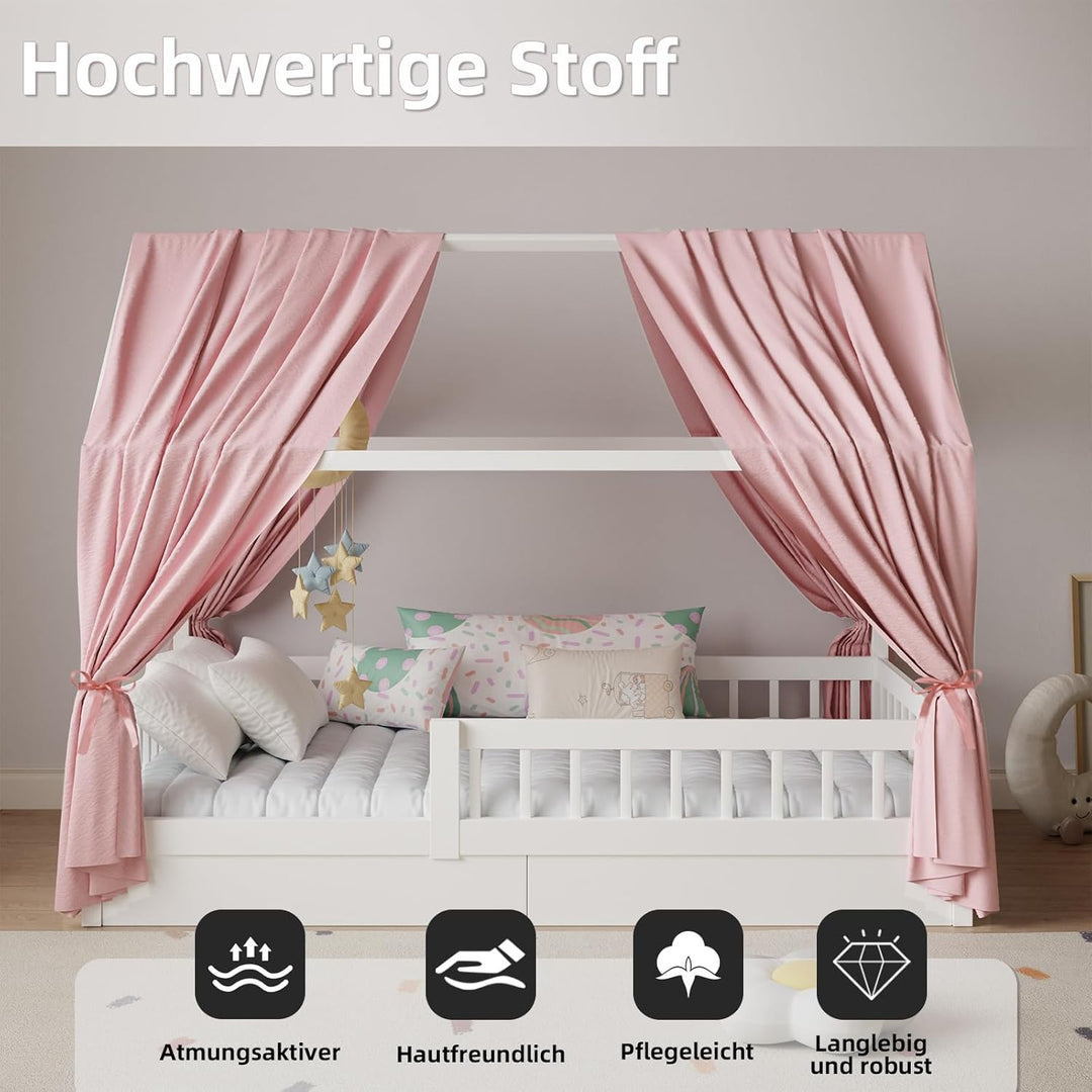 Hausbett Himmel in 5 Farben, 2er Set Betthimmel Hausbett aus weichem Baumwollstoff, Stoffhimmel für