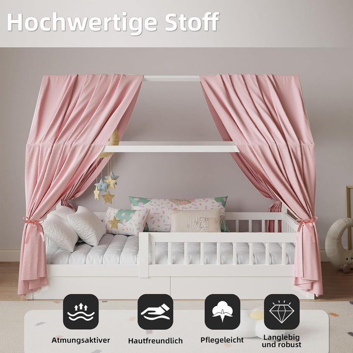 Hausbett Himmel in 5 Farben, 2er Set Betthimmel Hausbett aus weichem Baumwollstoff, Stoffhimmel für