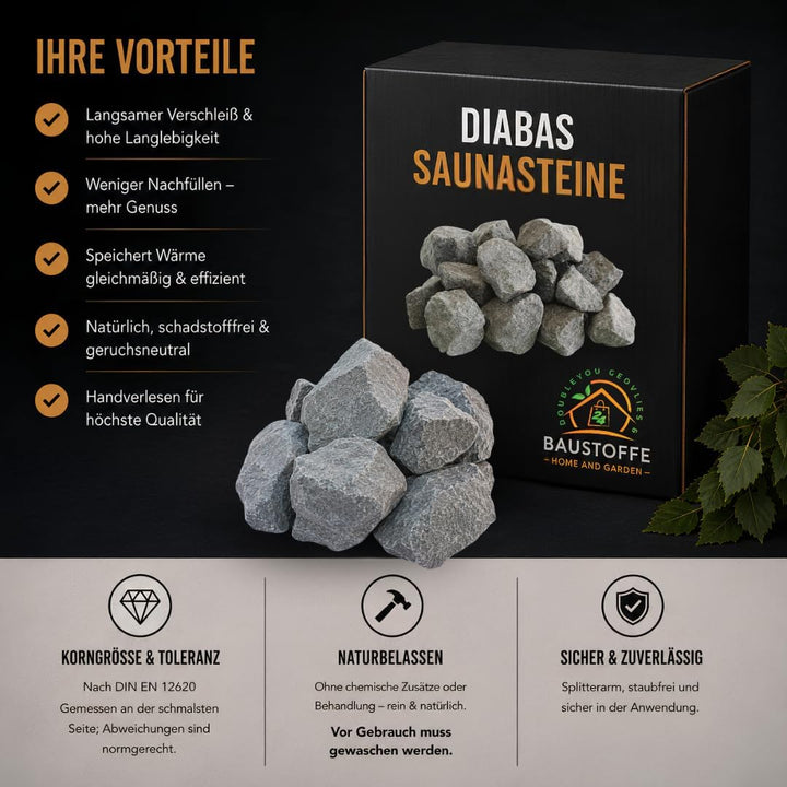 Doubleyou Geovlies &amp; Baustoffe | Saunasteine Premium 5 kg | 32-56 mm DIABAS Klein | Für alle Saunaöf