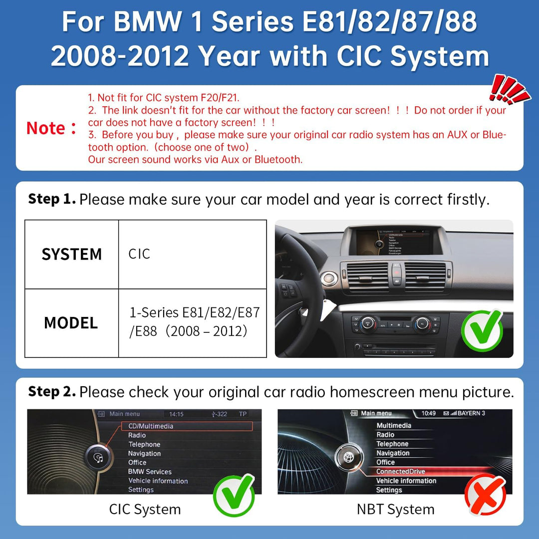 Road Top 12,3 Zoll Autoradio CarPlay für BMW 1er E81/E82/E87/E88 mit CIC | 2008-2012, Linux HD Touch