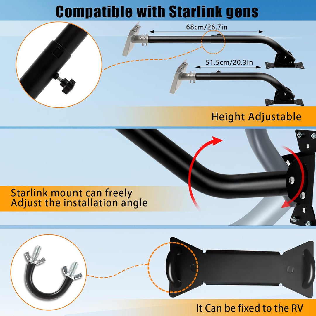 Verstellbares Starlink Montageset,Starlink Gen3 Lange Wandhalterung, Starlink Gen3 Dachhalterung, Ro