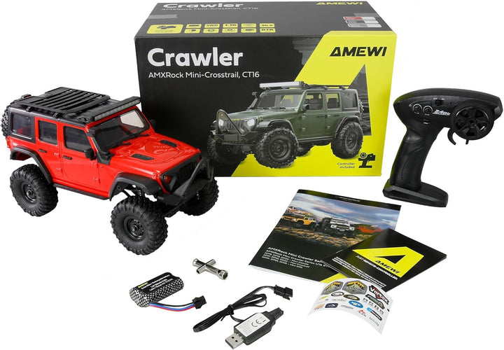 Amewi AMXRock Mini-Crosstrail Scale Crawler 4WD 1:16 RTR rot inkl. Fernsteuerung, Akku, Ladekabel