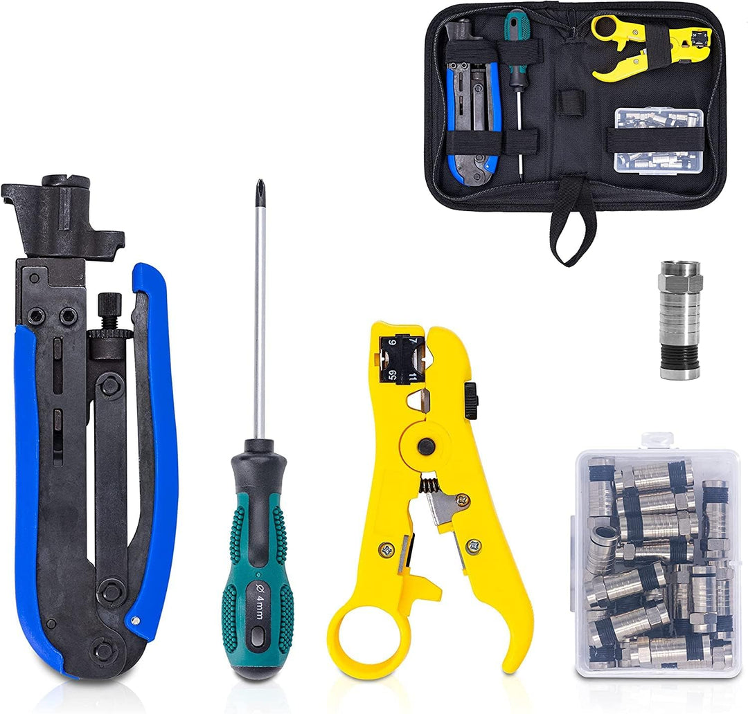 Koaxialkabel-Crimper Set, Kompressions-Werkzeug Koax-Kabel Crimper Kit, verstellbar RG6 RG59 RG11 75
