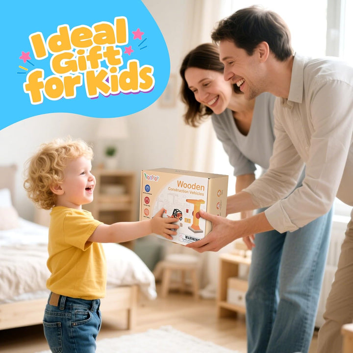 Vanplay Kran Spielzeug Baustellenfahrzeuge Kinder - Holz Baustelle Spielzeug ab 3 Jahre Junge mit Sc