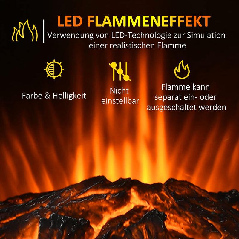 HOMCOM LED Elektrokamin Standkamin Kaminofen mit Flammeneffekt 1000/2000W Innenraumheizung Heizlüfte