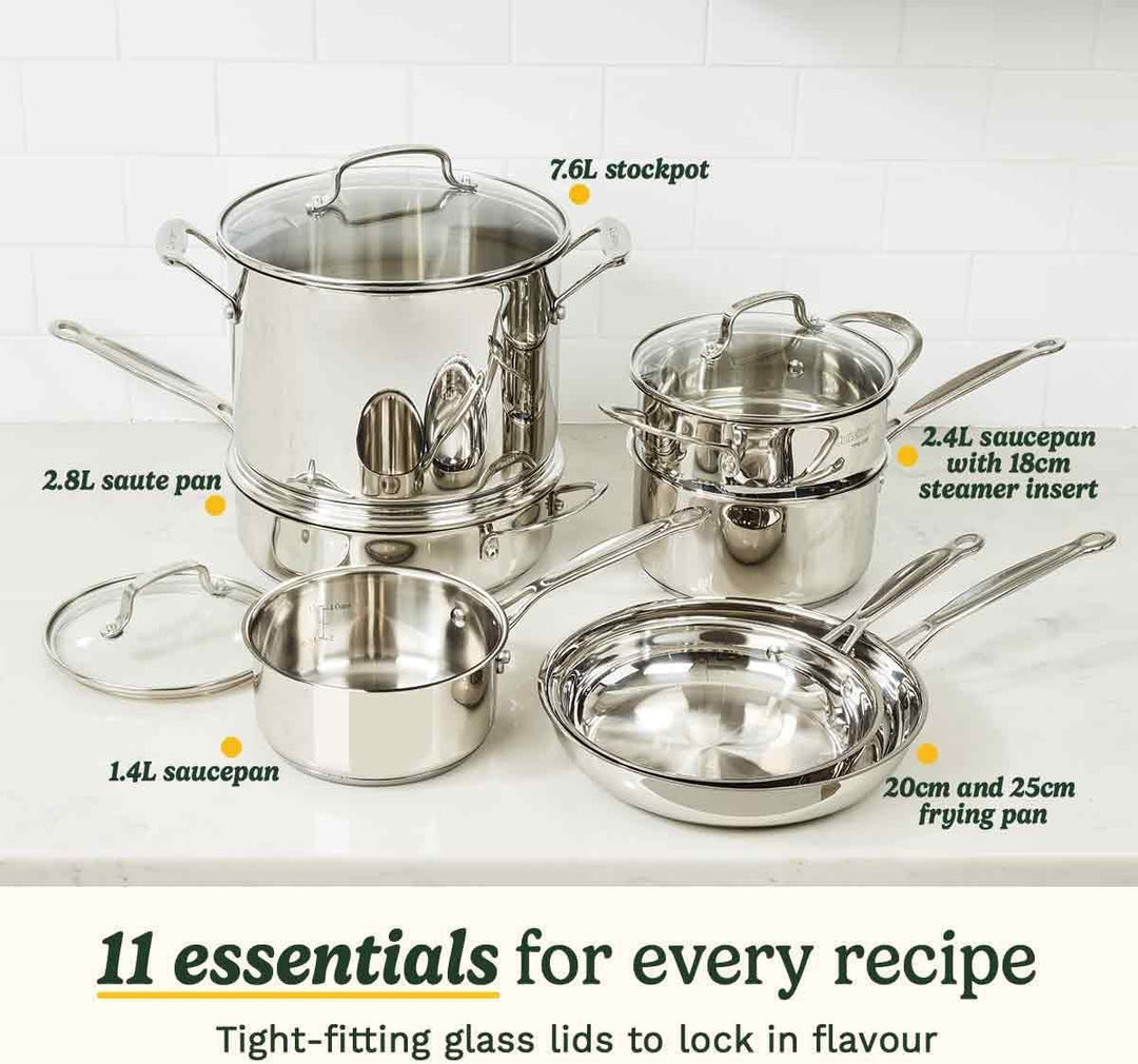 Cuisinart Chef’s Classic™ Edelstahl-Kochgeschirr-Set | 11-teilig: Stielkasserollen, Bratpfannen, Sup