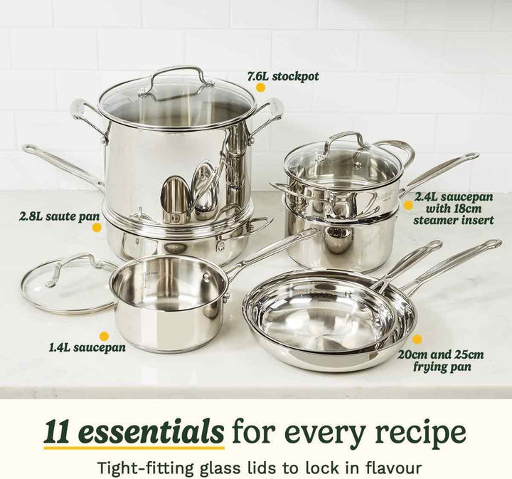 Cuisinart Chef’s Classic™ Edelstahl-Kochgeschirr-Set | 11-teilig: Stielkasserollen, Bratpfannen, Sup