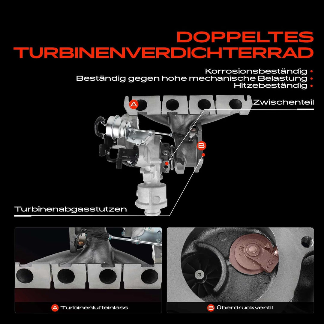 Frankberg Turbolader mit Dichtungen Kompatibel mit A4 2.0 TFSI 2004-2009 A6 2.0 TFSI 2005-2011 Exeo