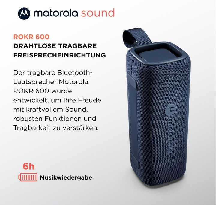 Motorola Sound – ROKR 600 kabelloser Bluetooth-Lautsprecher – kraftvoller 30-W-Sound, Wasser- und st