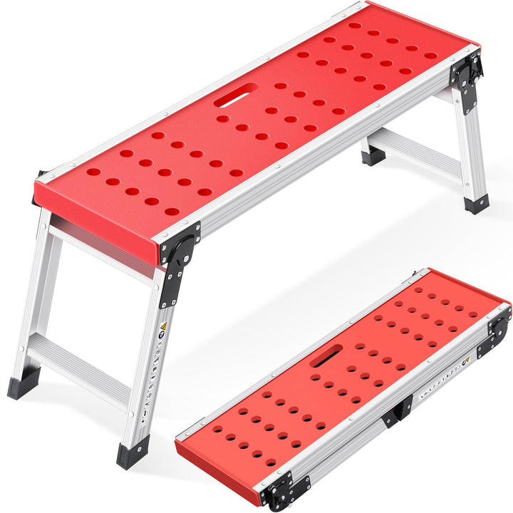 KINGRACK Klappbare Arbeitsplattform, Aluminium Stufenleiter Plattformleiter mit rutschfesten Gummifü