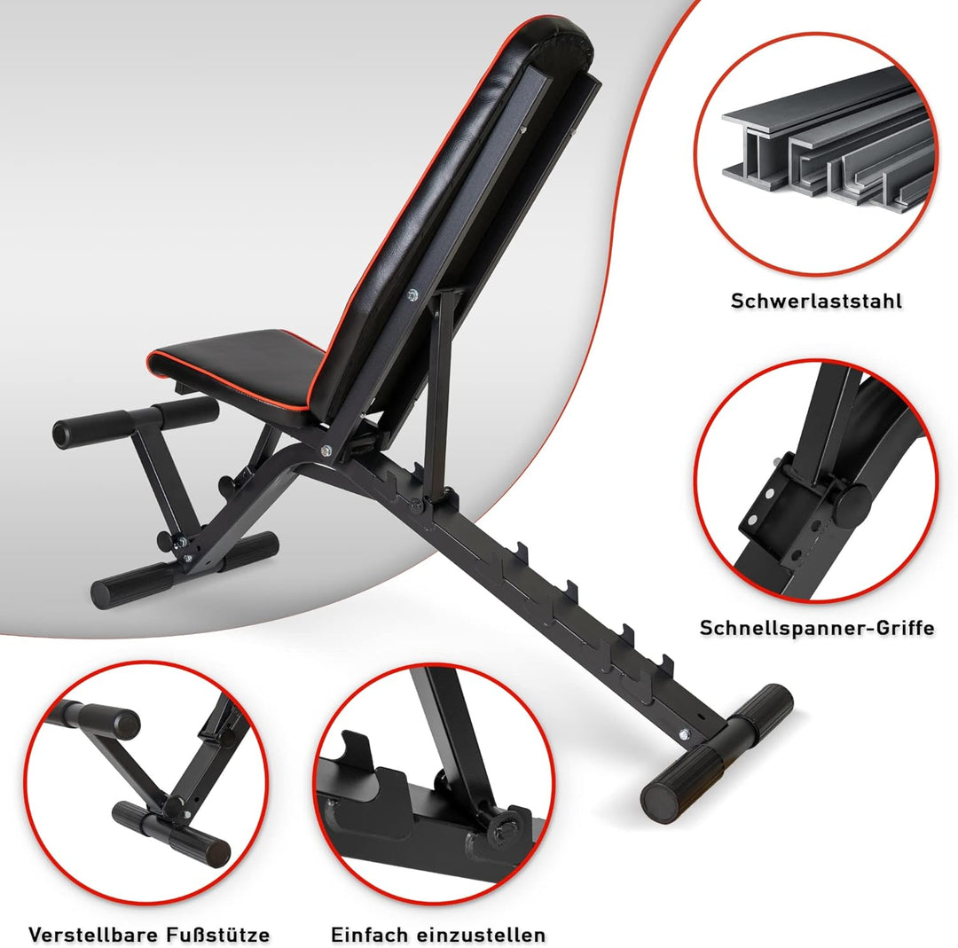TOPSELLER! Profihantel Premium Line Hantelbank – Beinhalterung für Bauchtraining, bis 550 kg belastb