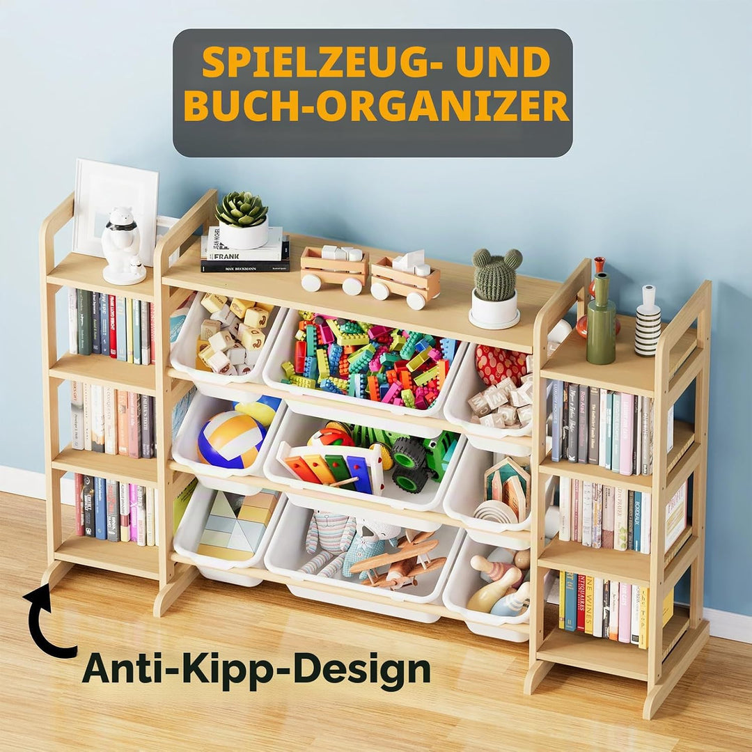 SpaceAid Grosser Spielzeug-Organizer, 9 Regale, 9 Behälter, Spielzeug-Organizer, Bücherregal, Kinder