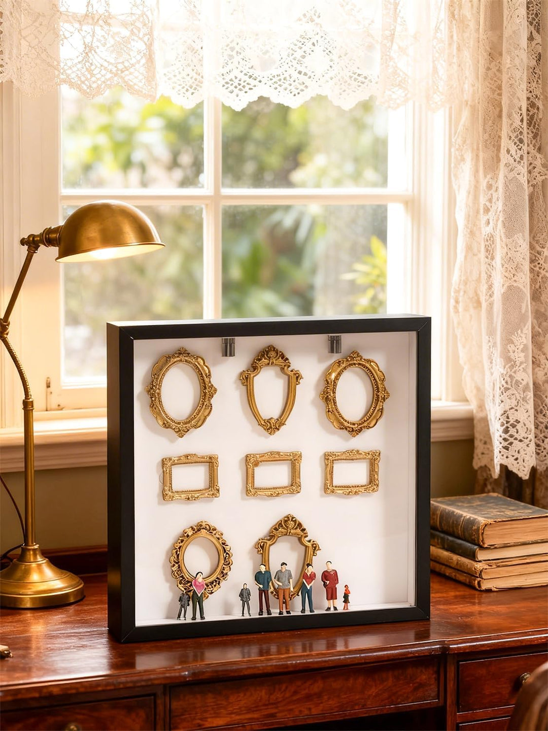 DIY Mini-Museum-Silhouette-Box, Personalisierte Familienfoto-Schattenbox-Rahmen mit 8 Goldenen Mini-