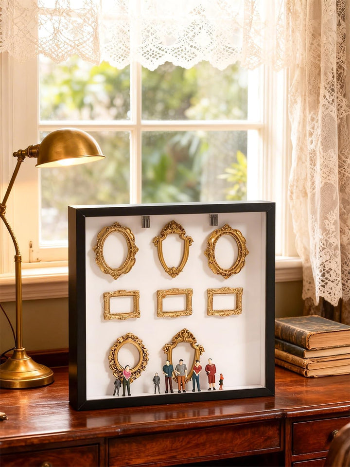 DIY Mini-Museum-Silhouette-Box, Personalisierte Familienfoto-Schattenbox-Rahmen mit 8 Goldenen Mini-