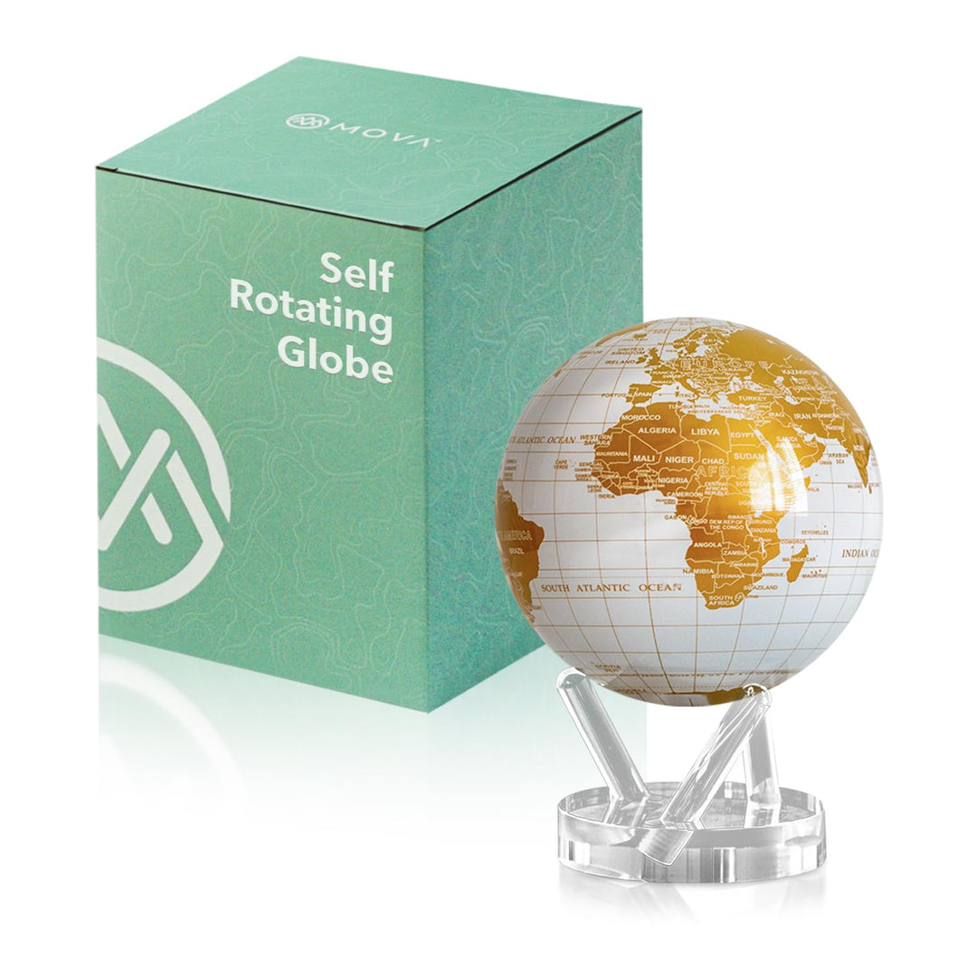 MOVA Selbstrotierender Globus, Perlweiss und Gold Signatur (6") | rotierender Solar-Globus, ohne Bat