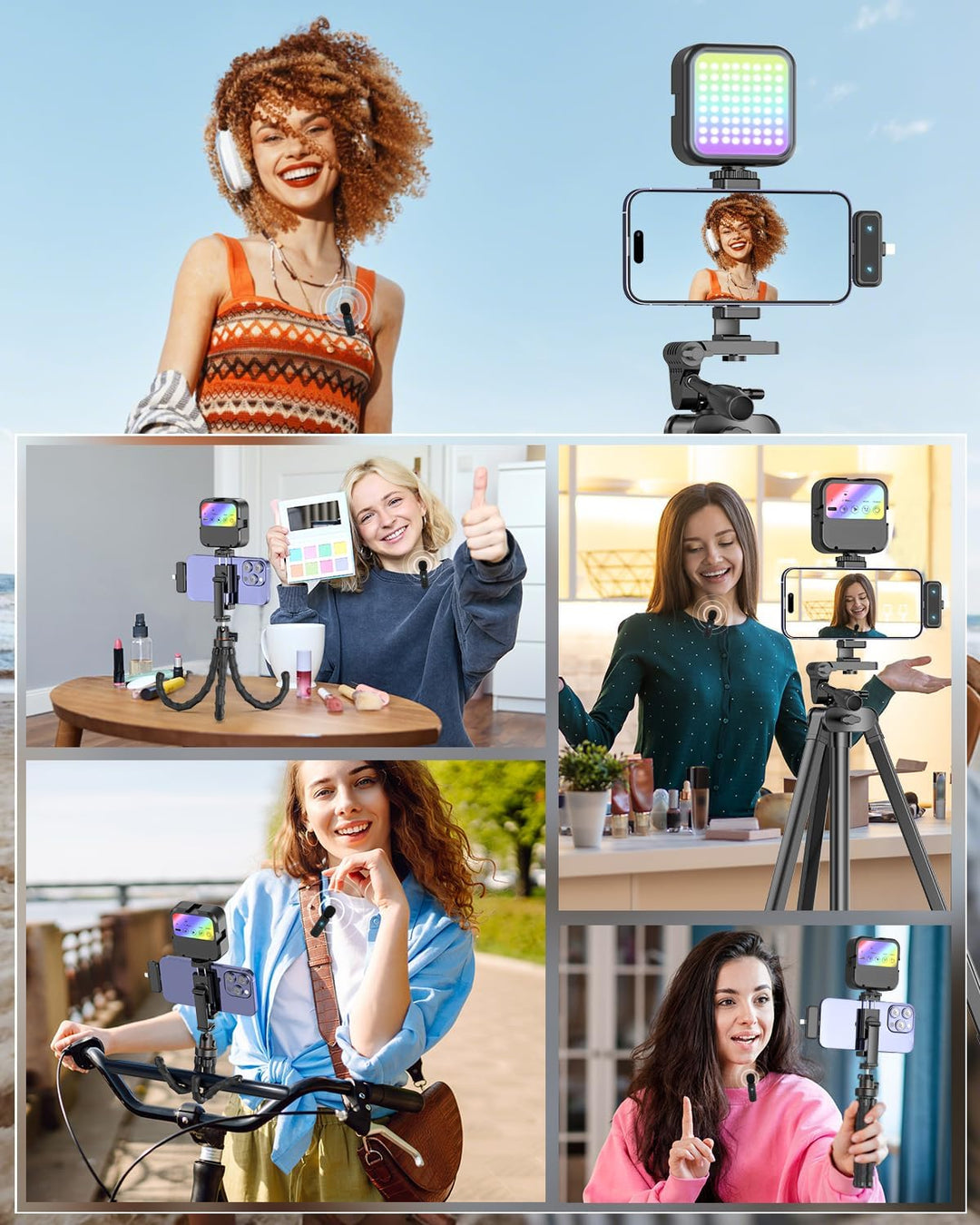 Vlogging Kit für iPhone/Android, YouTube Starter Kit mit kabellosem Mikrofon/Kamerastativ/Flexibles