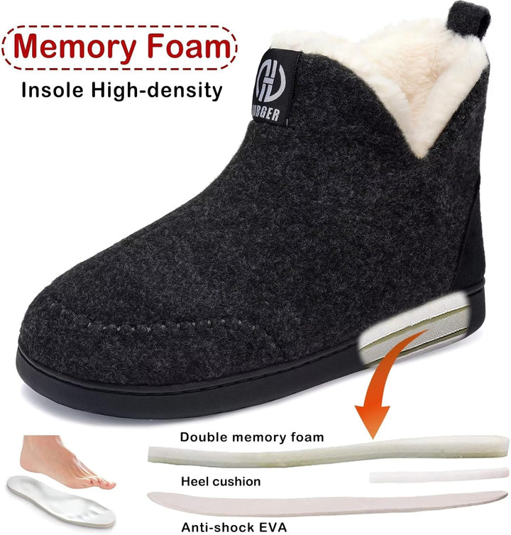 Filz Hausstiefel Herren Damen Plüsch Gefüttert Winter Warm Hohe Hausschuhe 38/39 EU T1 Schwarz, 38/3