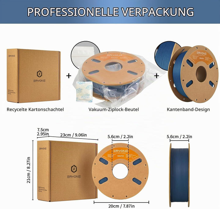 ERYONE Matte PLA 3D Drucker Filament 1.75mm, Massgenauigkeit +/- 0.03 mm, 1 kg 1 Spule, Matte Marine