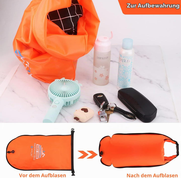 Schwimmboje, 20L Trockensack, Zwei Kammern, Aufblasbare Schwimmhilfe mit Wasserdichter Handytasche,