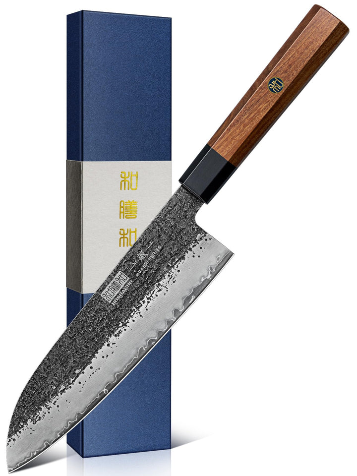 HOSHANHO Santoku Messer 18 cm, Japanisches Handgeschmiedetes Kochmesser, Ultrascharfes Küchenmesser