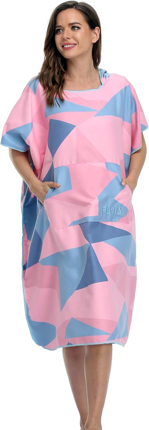 FLYILY Microfaser Surf Poncho Handtuch mit Kapuze Bademantel zum Schwimmen und Strand wechseln Einhe