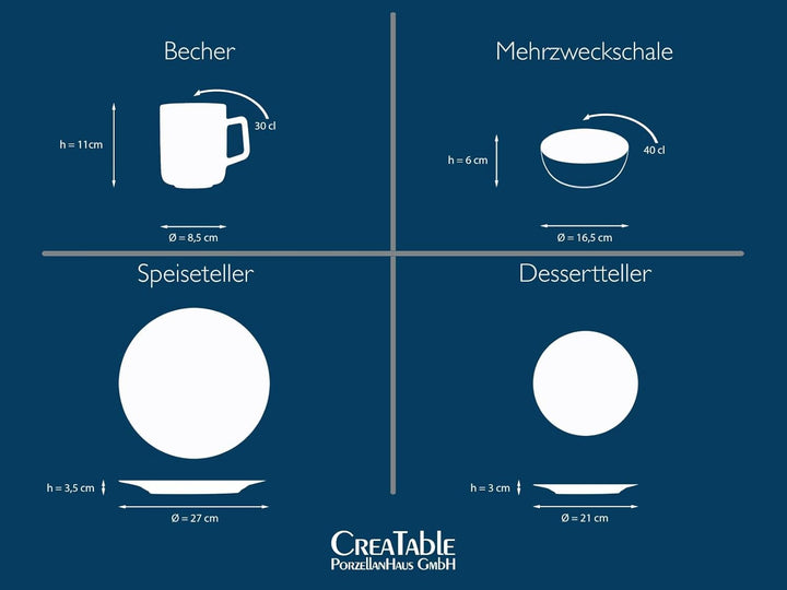 CreaTable, 25855, Serie Sierra Nevada Tierra, Geschirrset, Kombiservice 8 teilig Kombiservice 8 teil